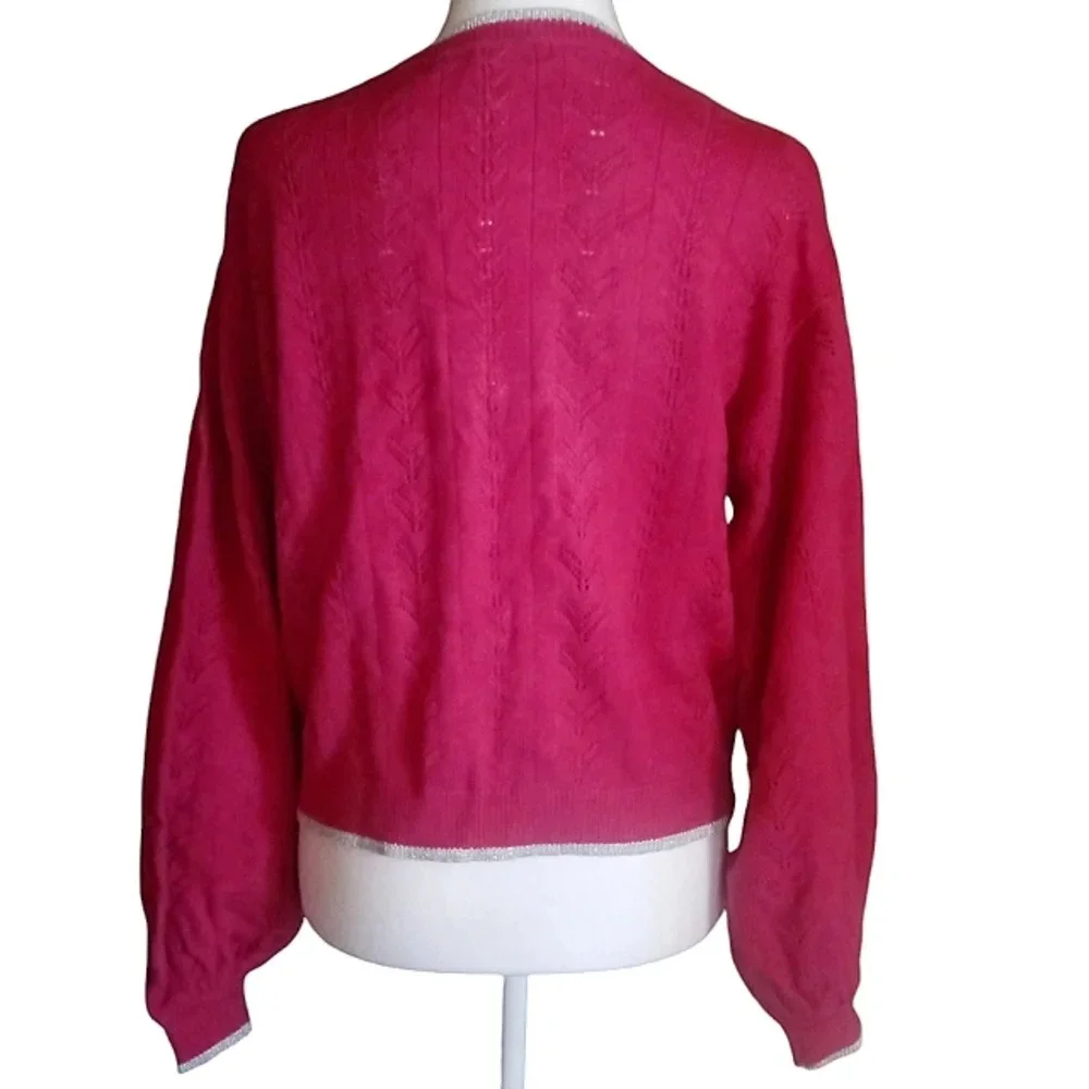 Cupcakes & Cashmere Pink Ravi Knit Sweater Silver Trim Size Large NWT